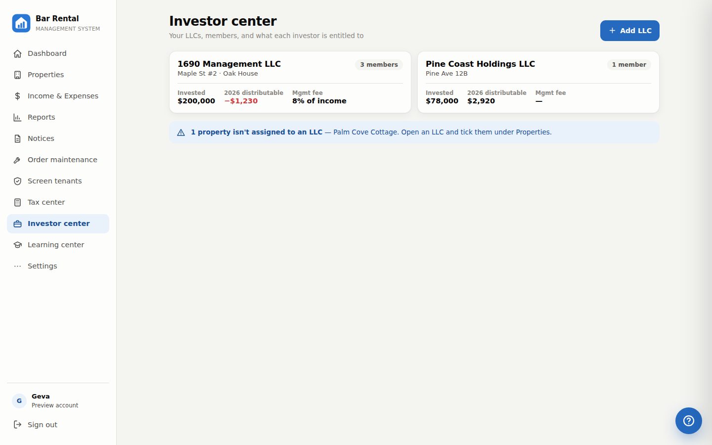 Investor statement with holdings, chart and returns
