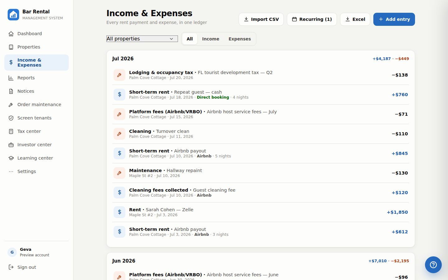Income and expense ledger